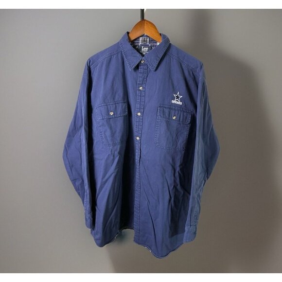 Vintage Lee Sport Dallas Cowboys Navy Button Up Shirt Jacket Embroidered Sz XL - Picture 1 of 4